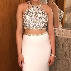 Faviana 2 piece white prom dress